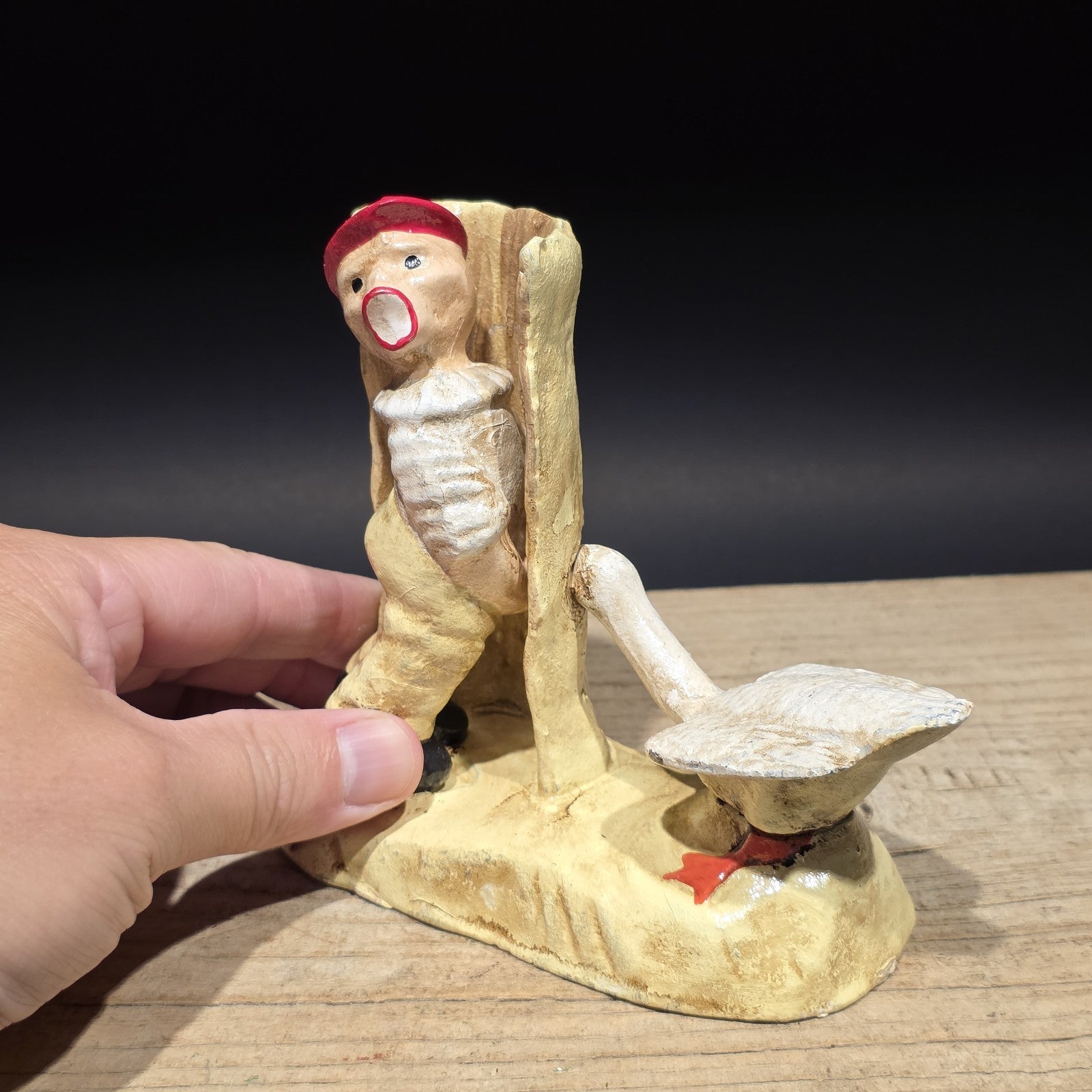 Antique Style Cast Iron Folk Art Boy & Goose Figurine