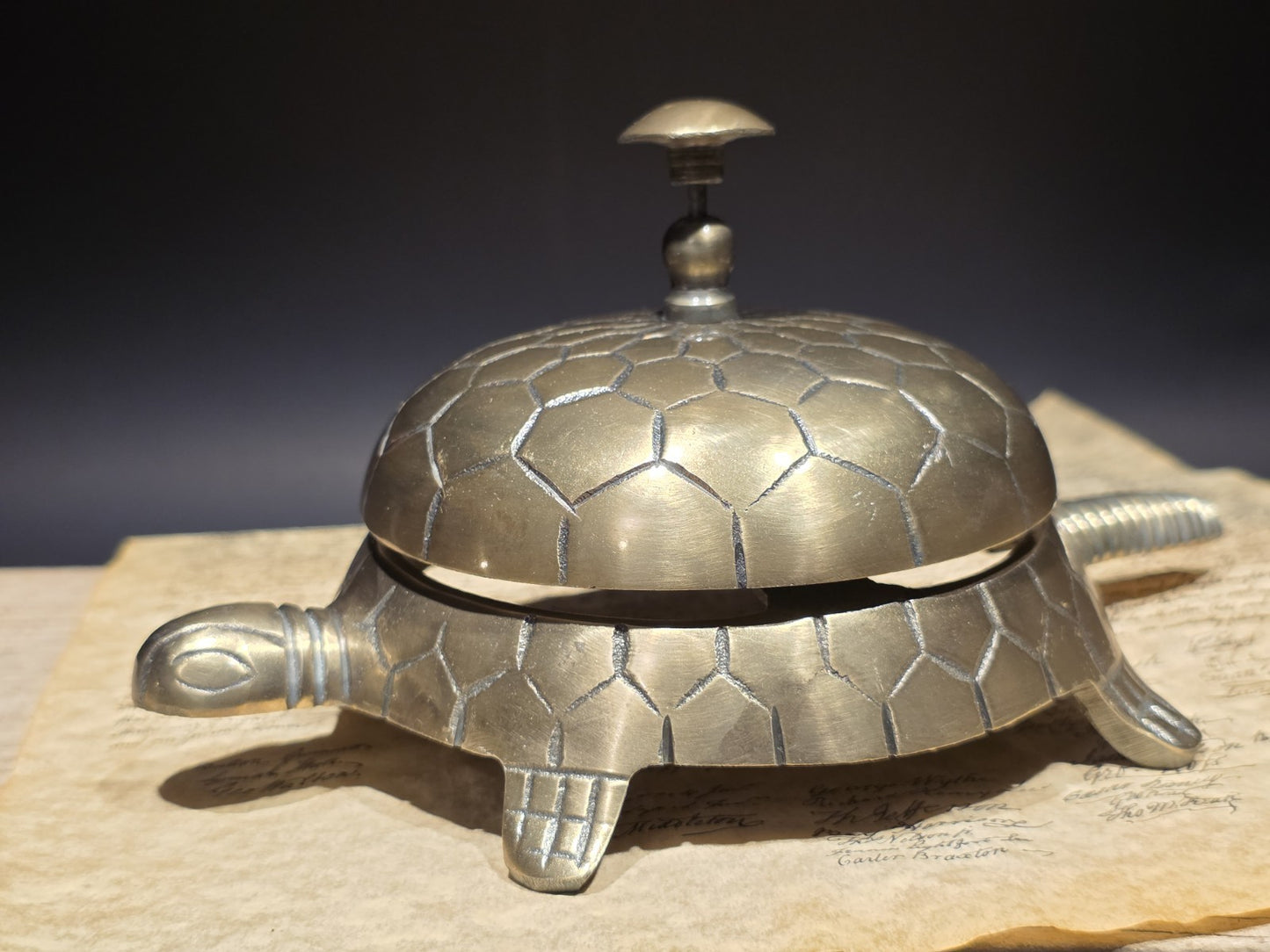 8" Vintage Style Brass Turtle Desk Service or Counter Bell