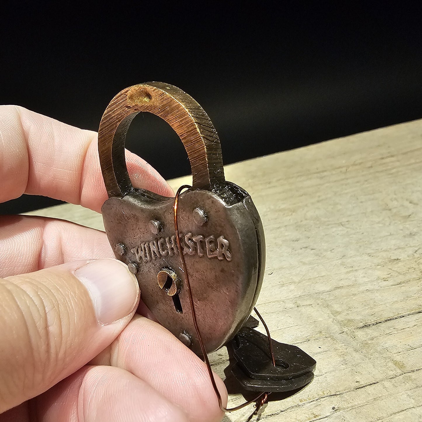 Antique Vintage Style Brass Winchester Firearms Ammo Box Padlock Lock & Key