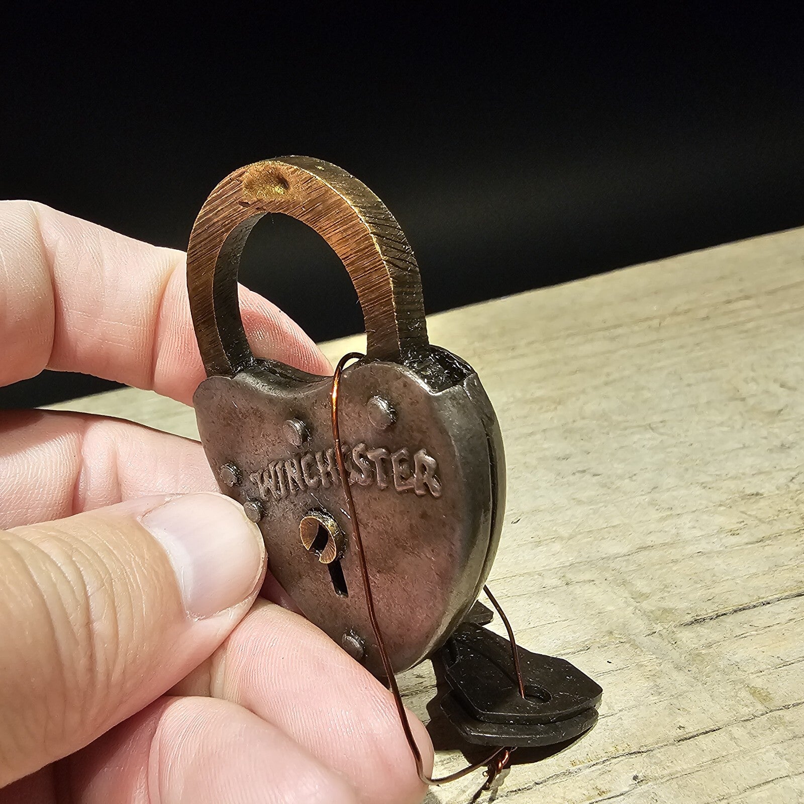 Antique Vintage Style Brass Winchester Firearms Ammo Box Padlock Lock & Key