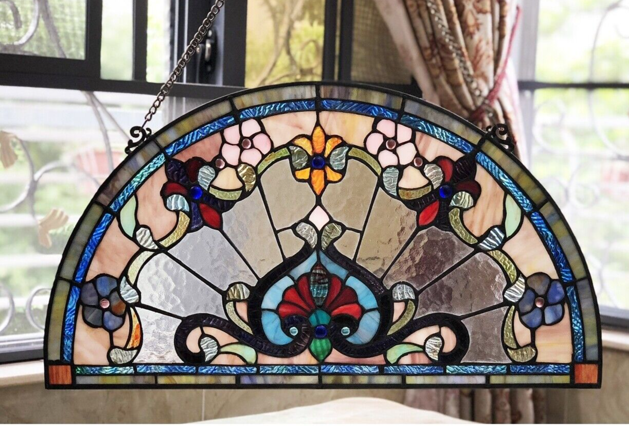 24" Half Circle Stained Glass Window Hanging Panel Suncatcher