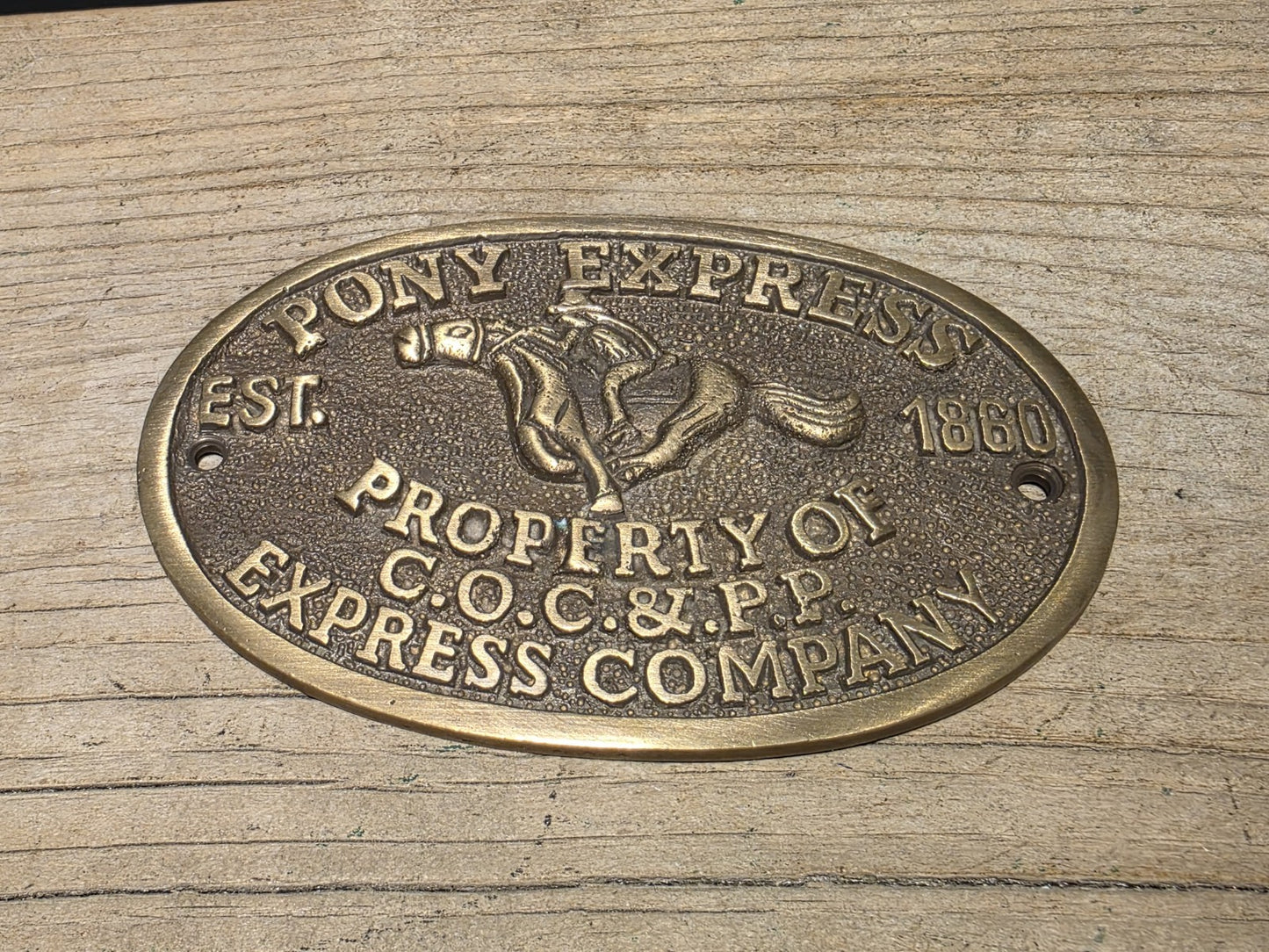 5" Antique Vintage Style Brass Pony Express Oval Plaque