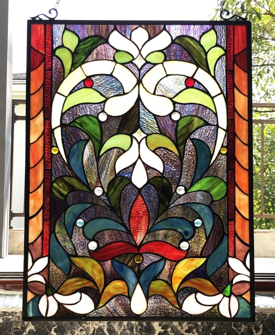 24" Rectangle Stained Glass Hanging Window Pane Suncatcher