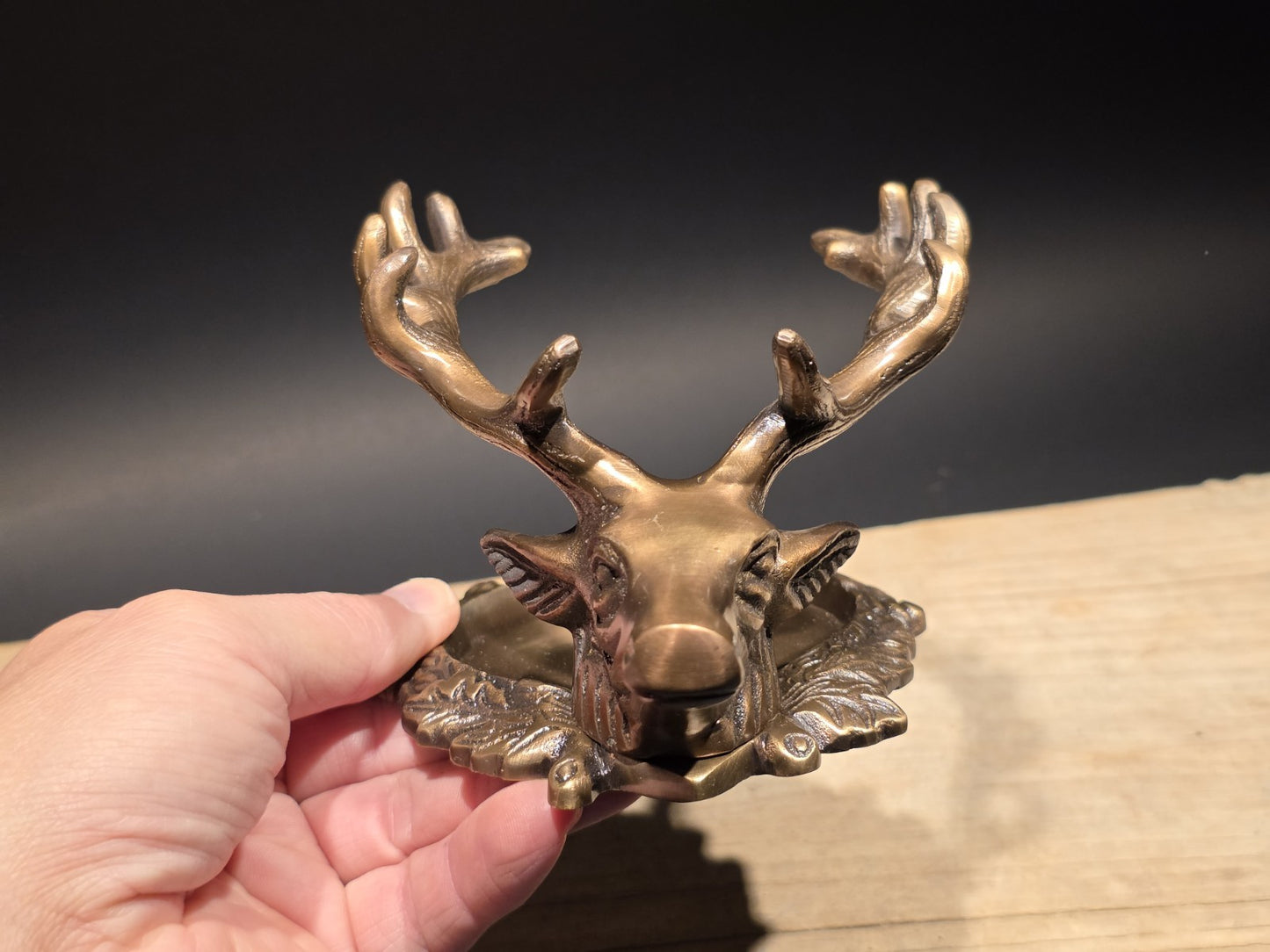 6" Antique Style Brass Stag Pen Holder