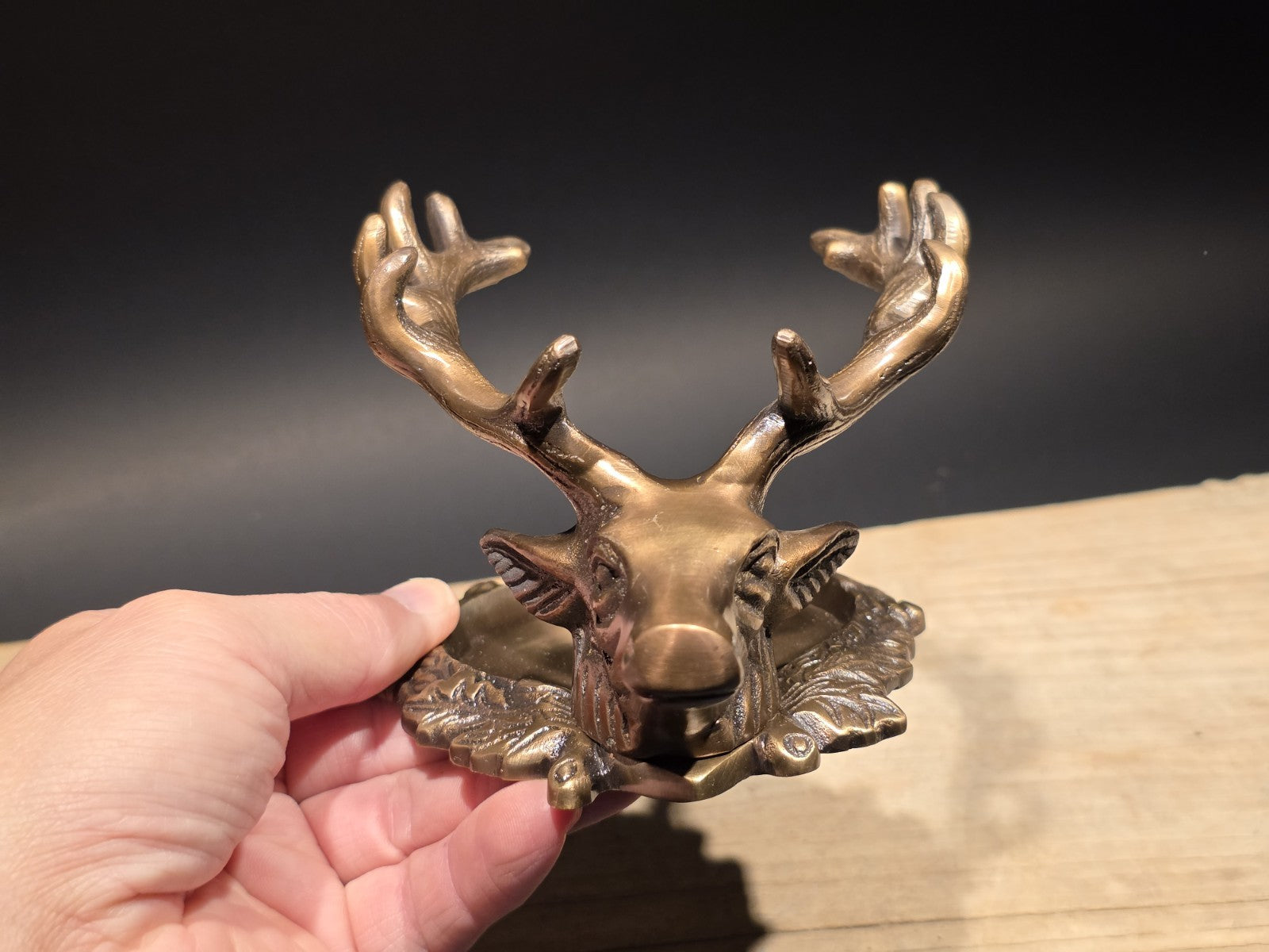 6" Antique Style Brass Stag Pen Holder