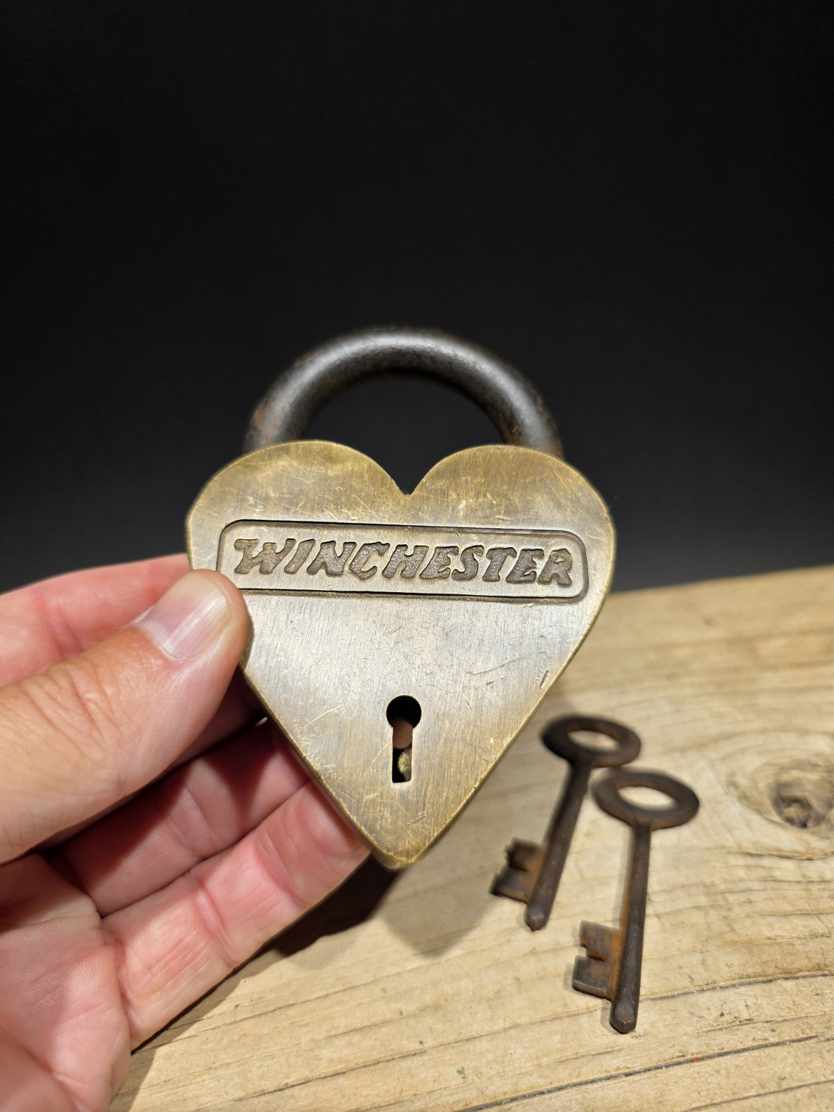 Antique Vintage Style Brass Heart Winchester Firearms Ammo Box Padlock Lock 