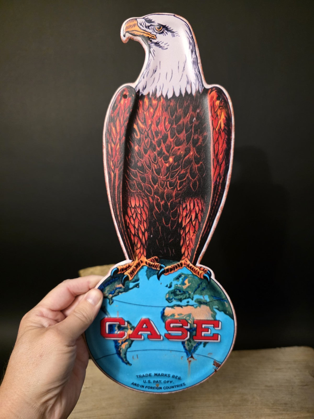 16" Vintage Style Case IH Old Abe Metal Sign Die Cut Eagle on Globe