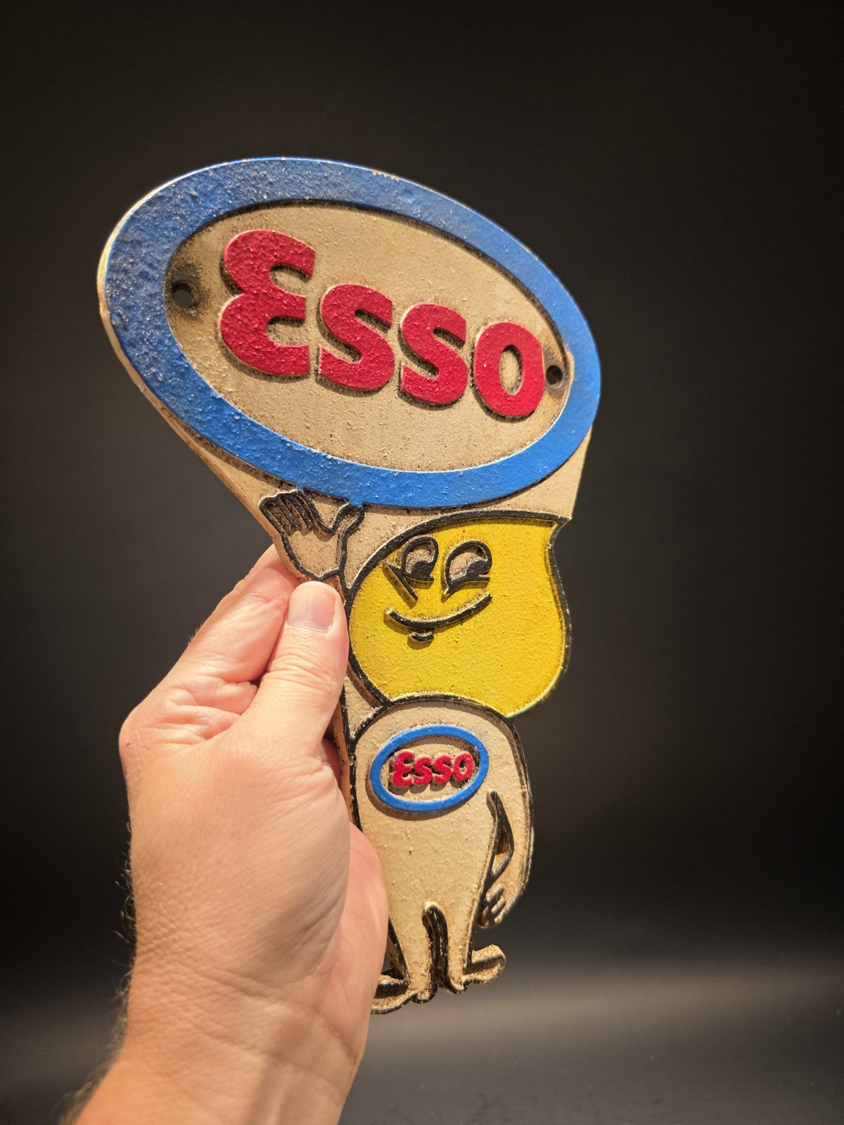 11" Vintage Style Gas Station Advertising Esso Oil Drop Cast Iron Sign