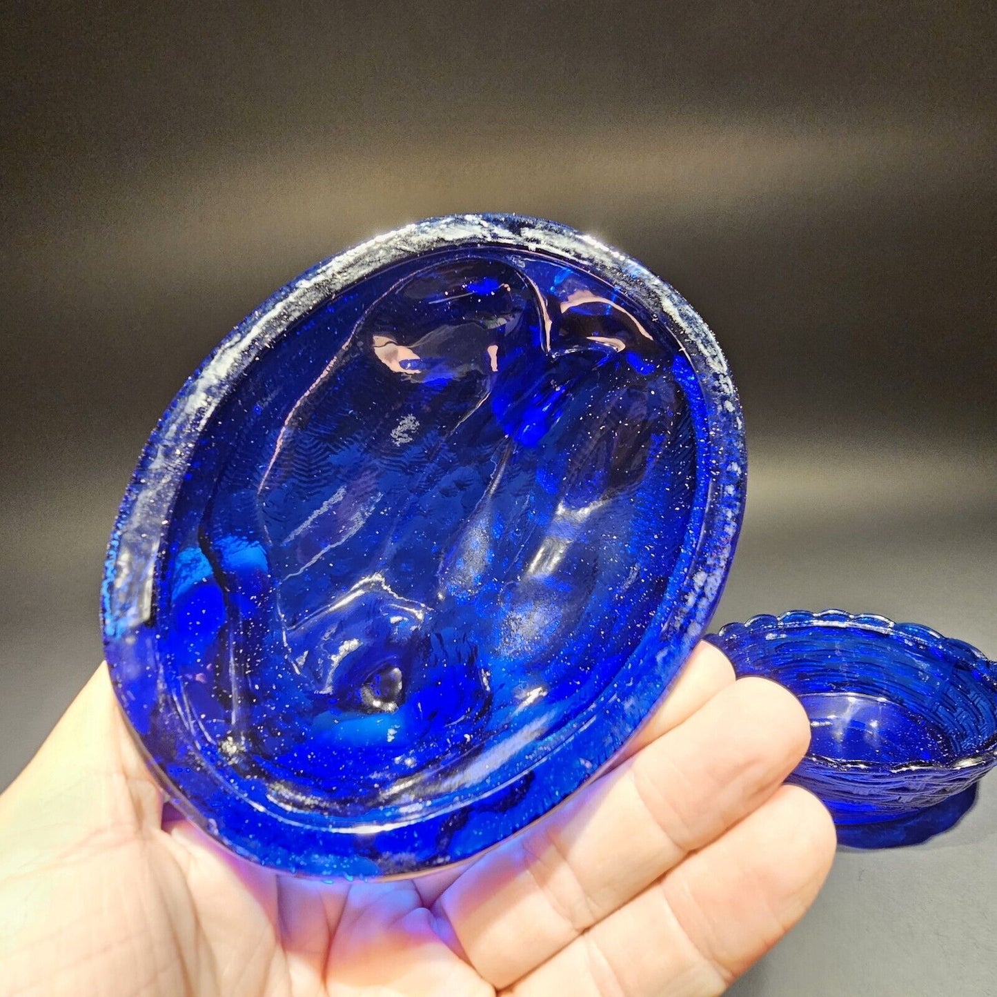 Antique Vintage Style Cobalt Blue Depression Glass Chicken Hen On Nest Dish