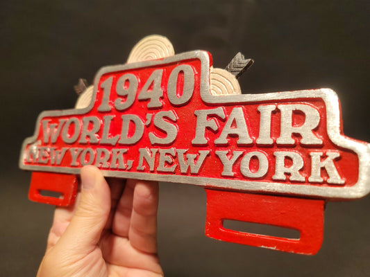 Vintage Antique Style 1940 World's Fair New York License Plate Frame Topper