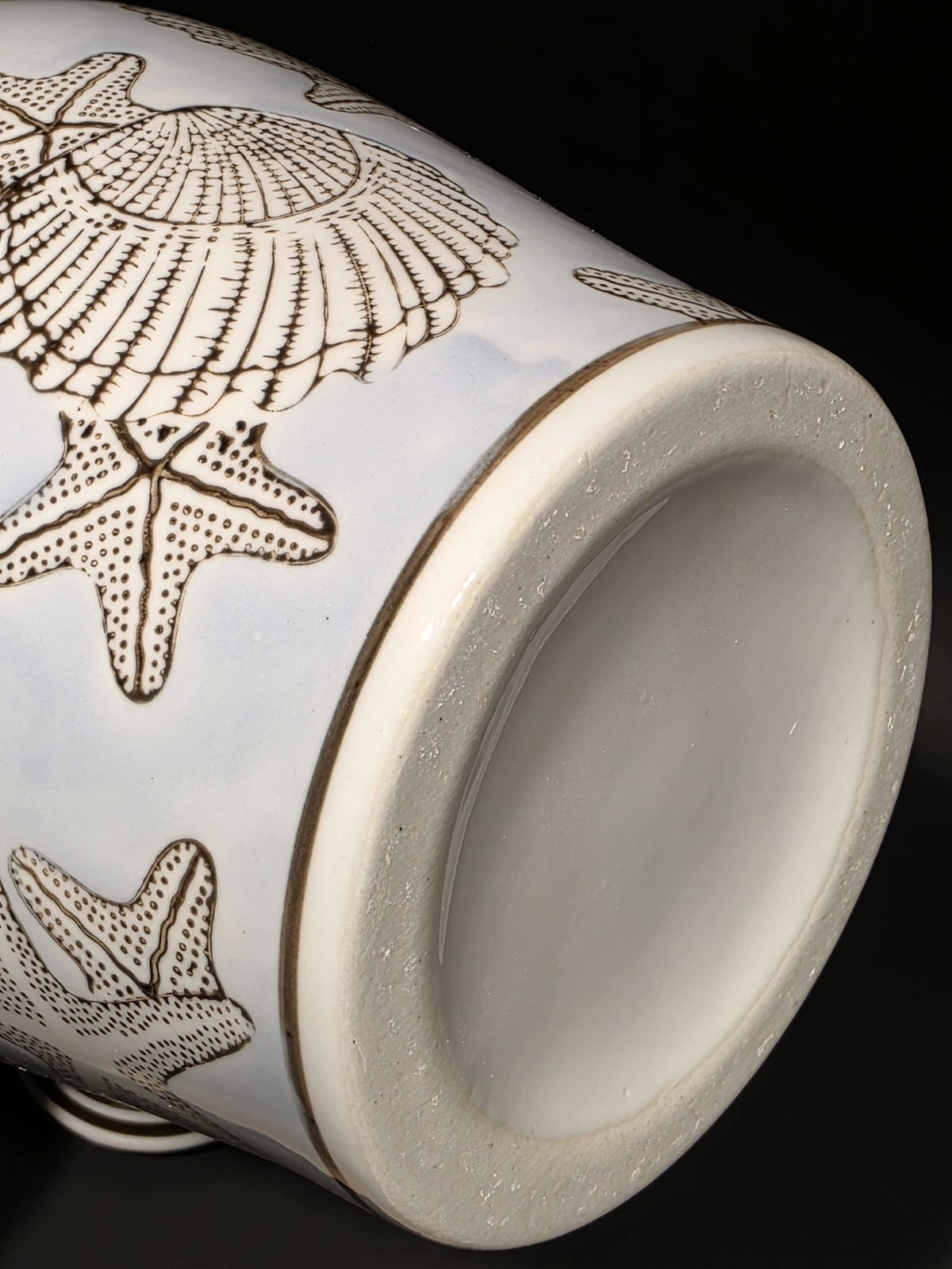 10" Vintage Style Sea Blue Ceramic Coastal Seashell Jar