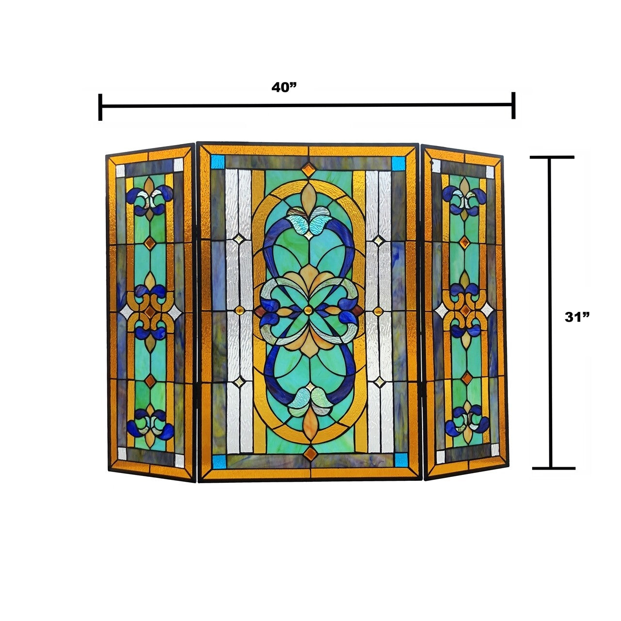 40" Folding Stained Glass Fireplace Screen