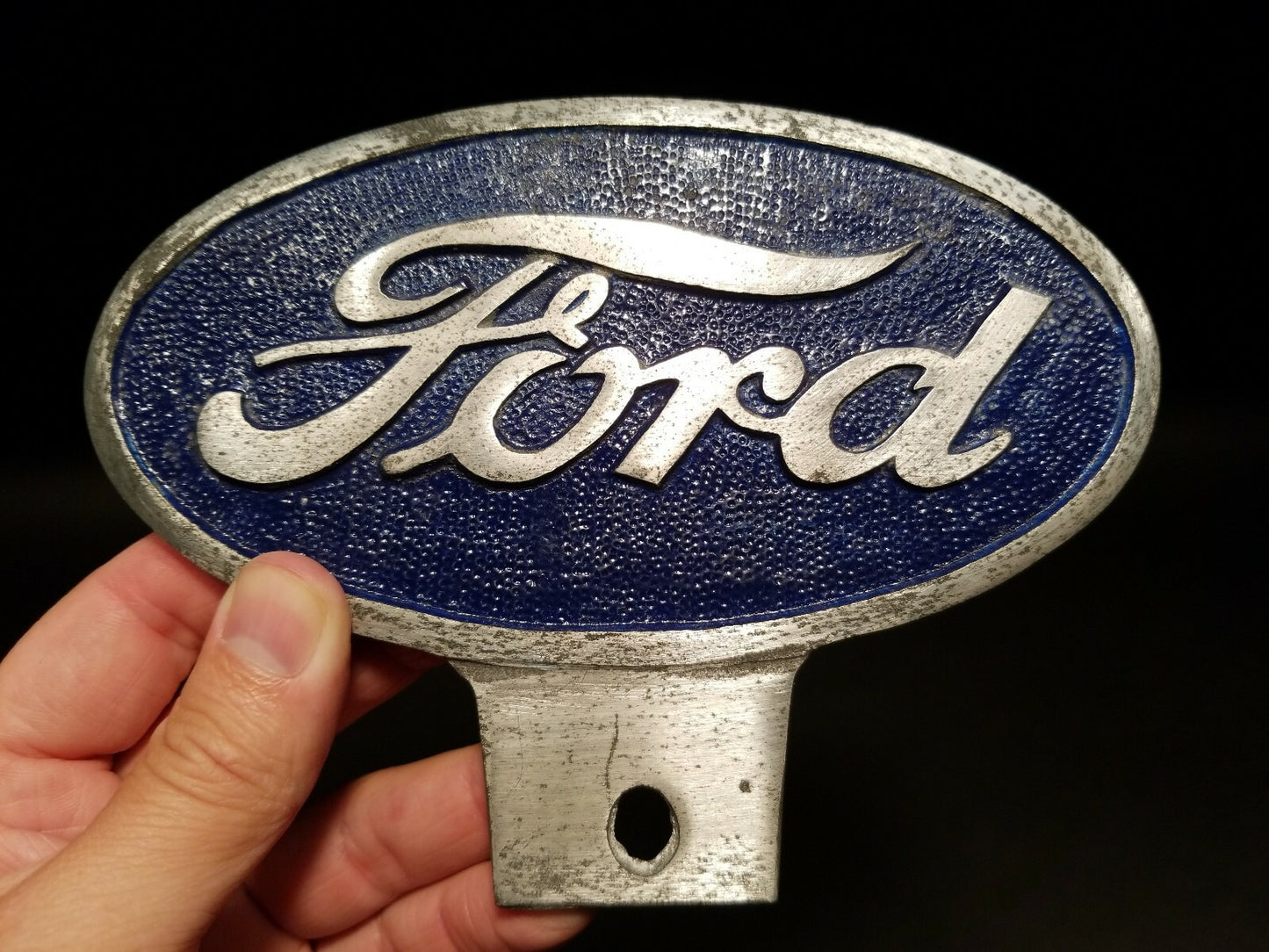 Antique Vintage Style Cast Aluminum Ford Car License Plate Fob Topper
