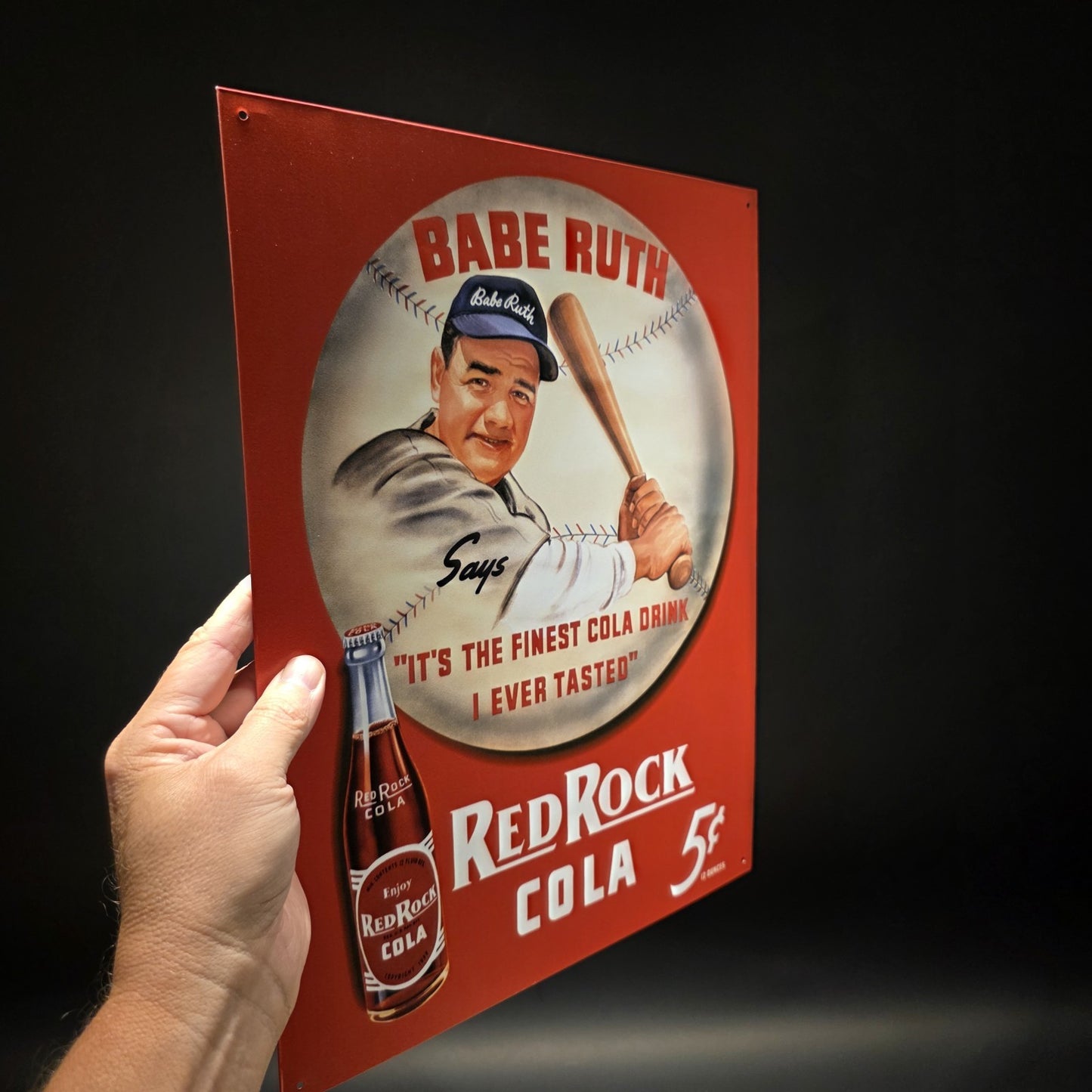 16" Vintage Style Babe Ruth Baseball Red Rock Cola Advertising Sign