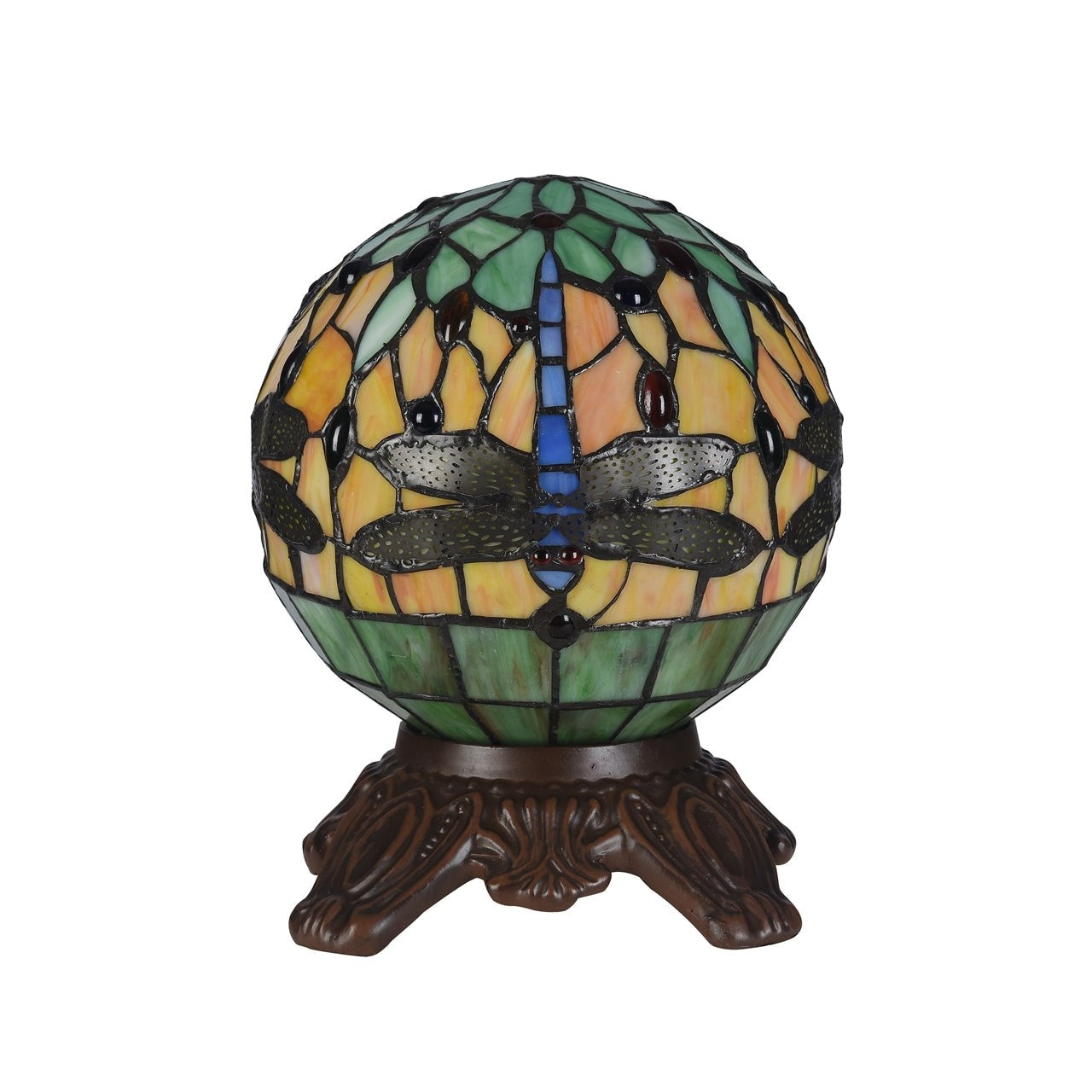 10" Antique Vintage Style Stained Glass Dragonfly Accent Table Lamp