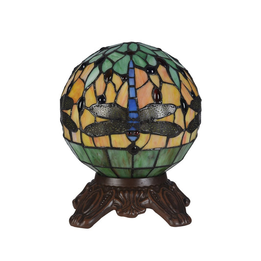 10" Antique Vintage Style Stained Glass Dragonfly Accent Table Lamp