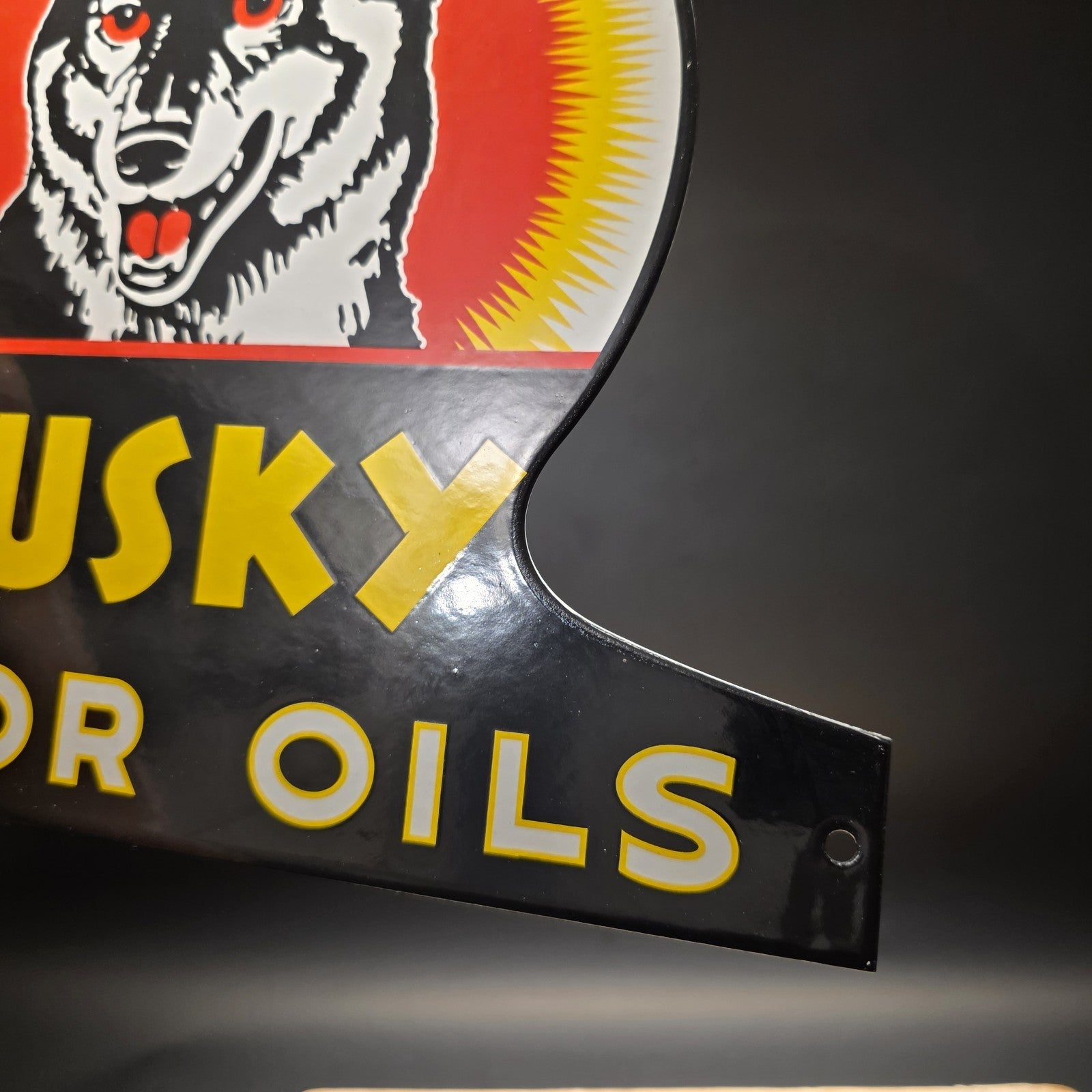 13 3/4" Husky Motor Oil Sign – Vintage Style Enamel Gas Station Advertising Sign