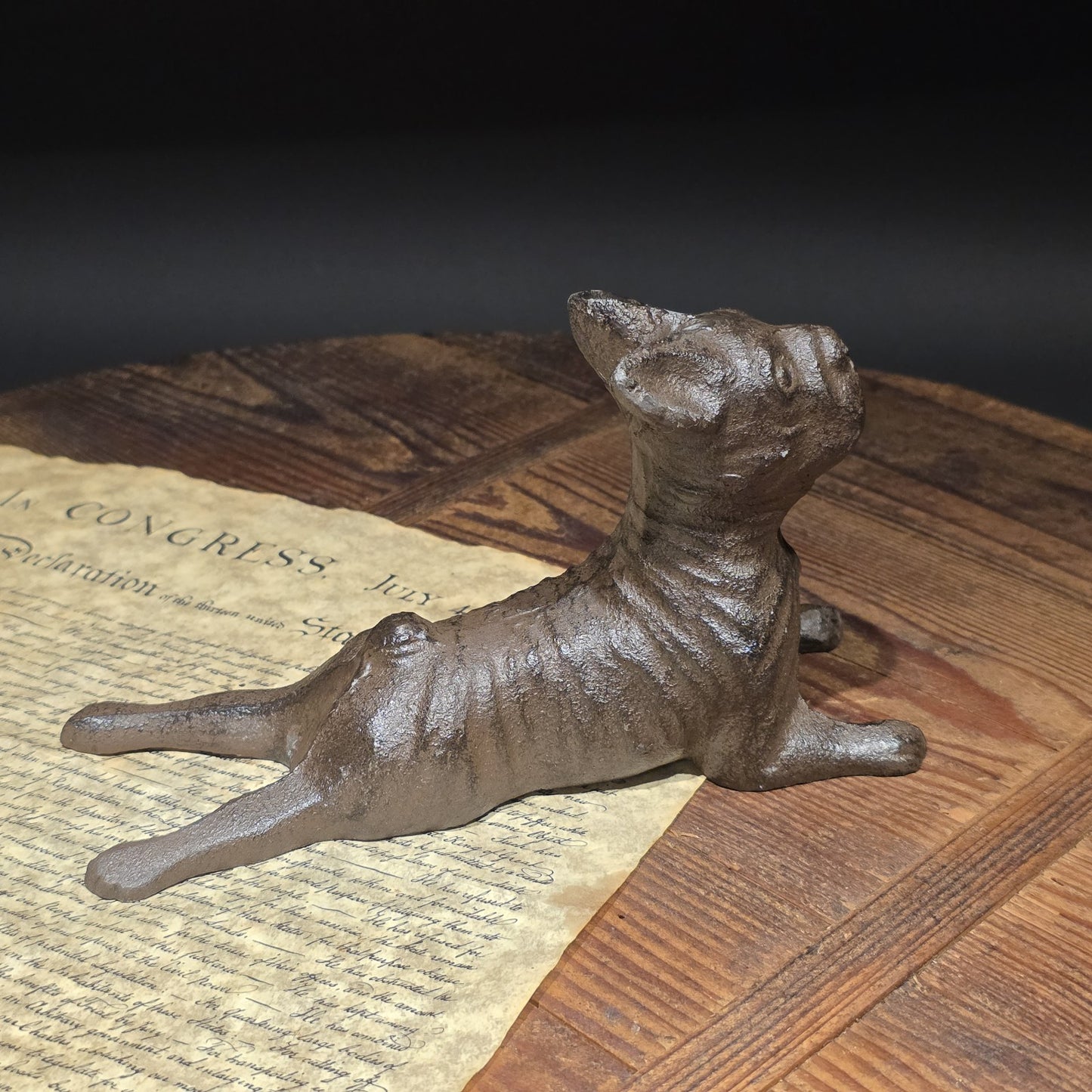 Cast Iron French Bulldog Doorstop – Vintage Style Reclining Dog Rust/Black