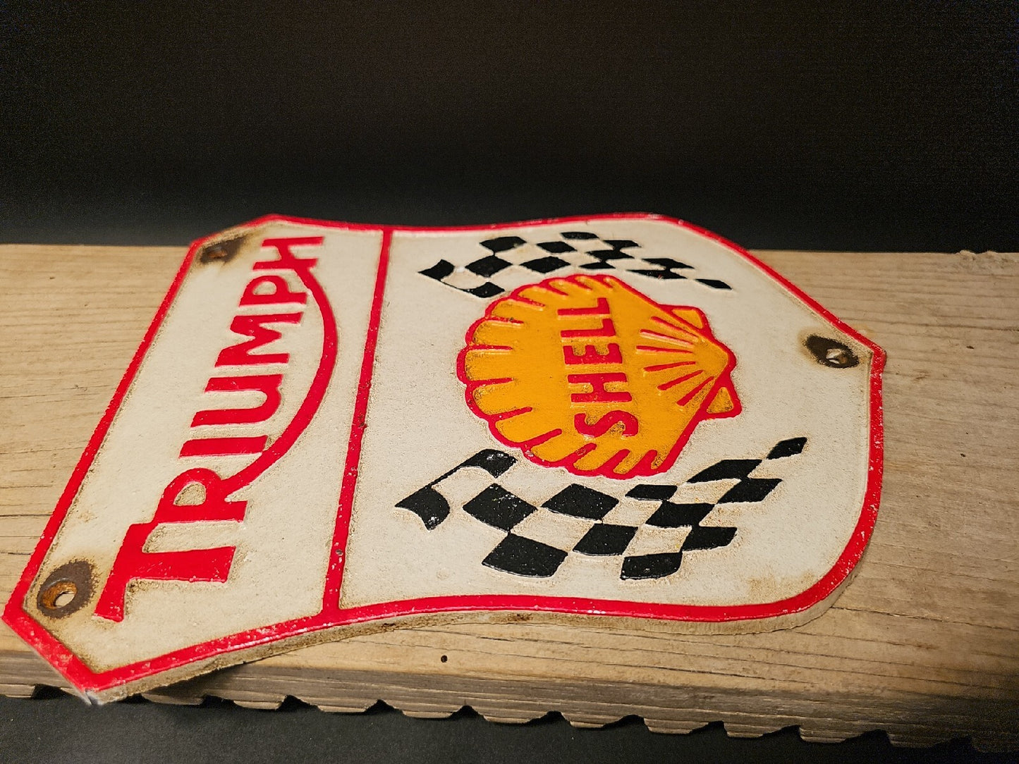 Antique Vintage Style Cast Iron Triumph Shell Gas Oil Sign Plaque