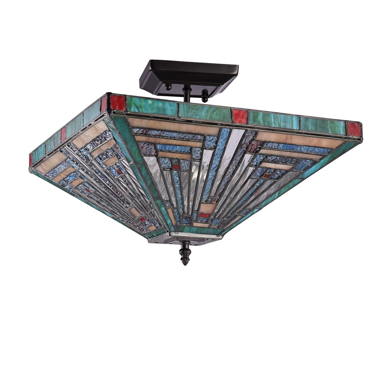 14" Vintage Style Mission Stained Glass Semi Flush Ceiling Uplight