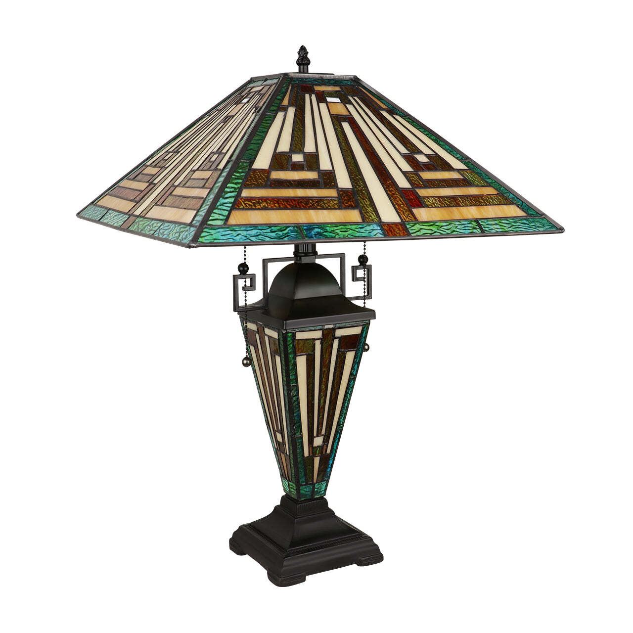22.91" 3 light Antique Vintage Style Stained Glass Mission Table Lamp