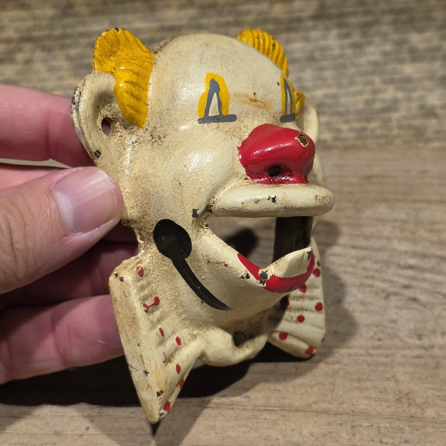 Antique Vintage Style Cast Iron wall mount folk art Clown Beer Bottle Opener
