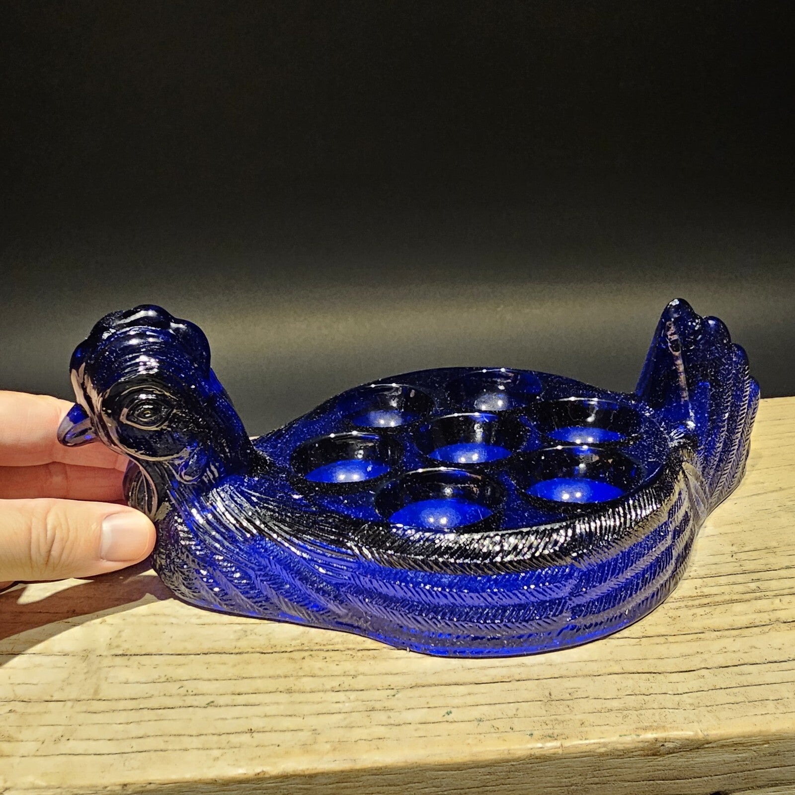 Vintage Antique Style Cobalt Blue Depression Glass Nesting Chicken Egg Holder