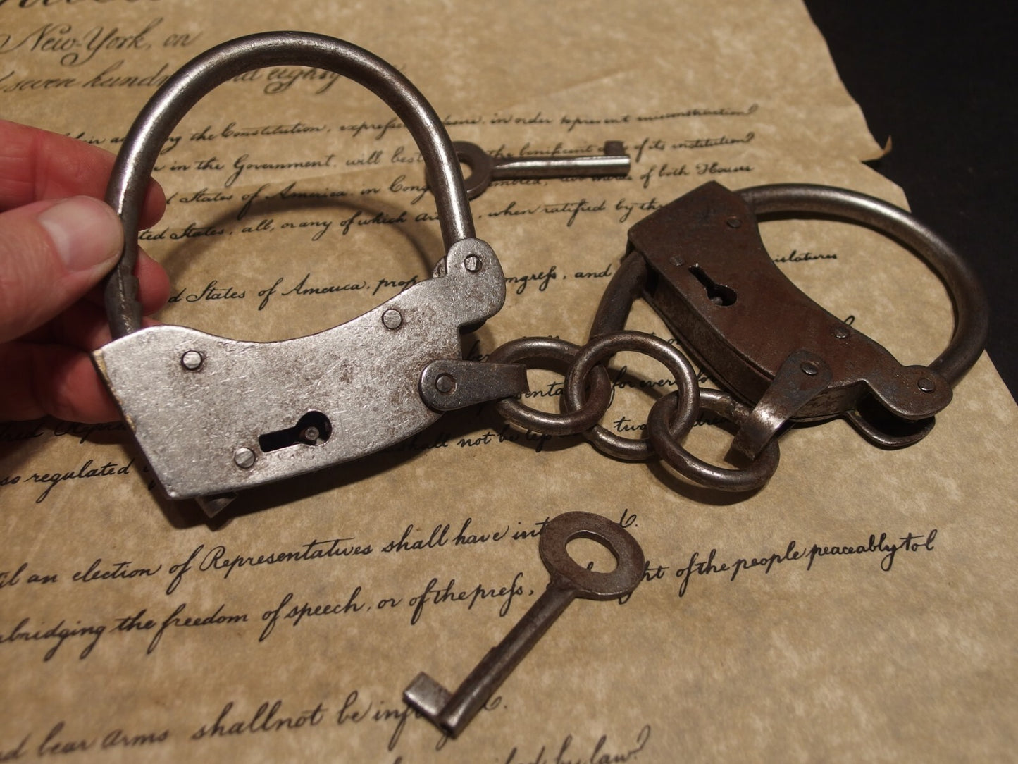 Antique Vintage Style 1904 Judd Iron Handmade Handcuffs Shackles