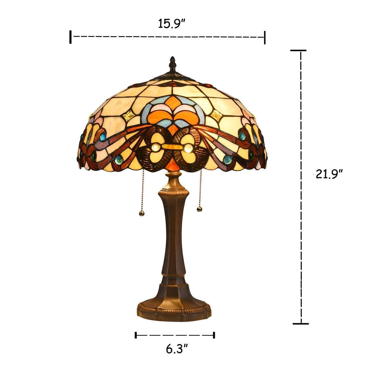 21.85" 2 Light Pull Chain Stained Glass Victorian Table Lamp