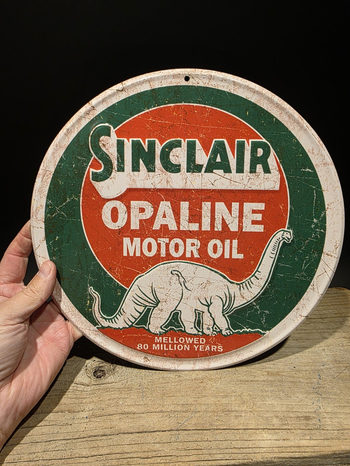 11 1/2" Antique Vintage Style Round Metal Sinclair Sign Motor Oil Plaque