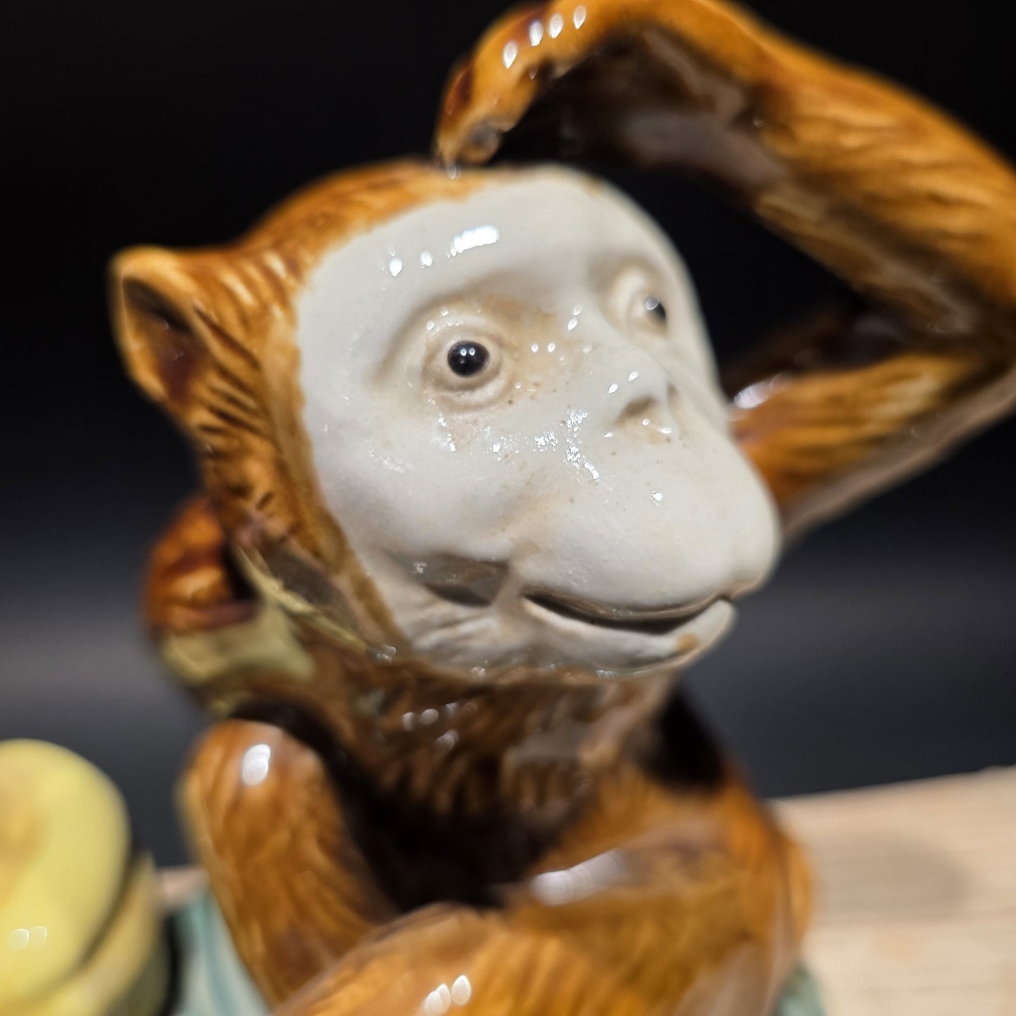 8" Majolica Style Monkey with Bananas Figurine – Wilson Ceramic Statue