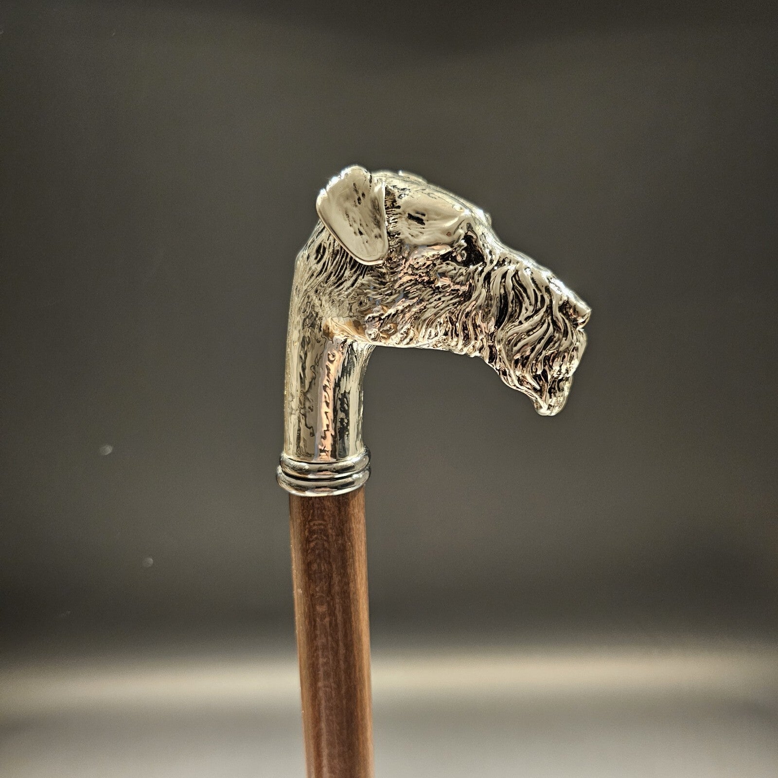 36" Antique Style Fox Terrier Dog Head Walking Stick Cane