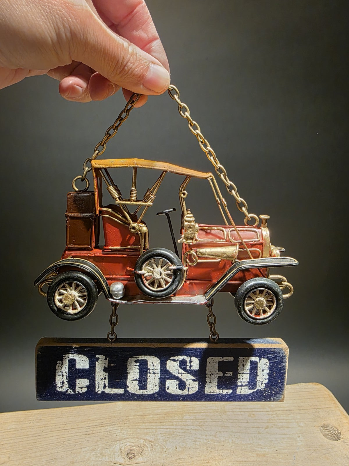 8" Vintage Style Wooden Open / Closed Hanging Sign Classic Car Design