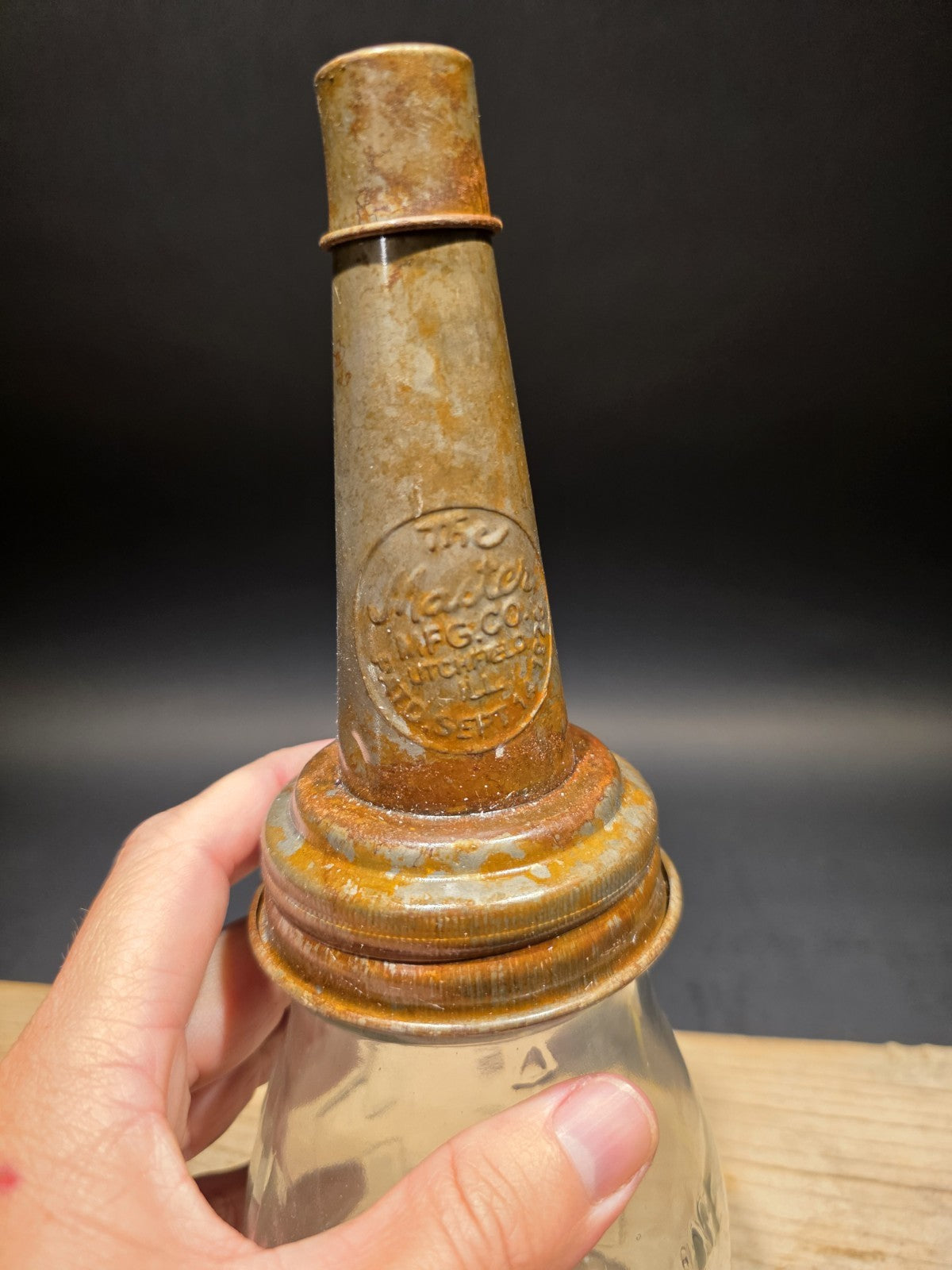 1930s Style Glass Farmall Oil Bottle w Spout