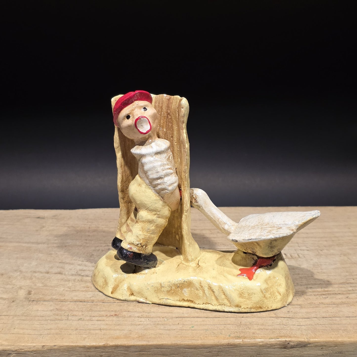 Antique Style Cast Iron Folk Art Boy & Goose Figurine