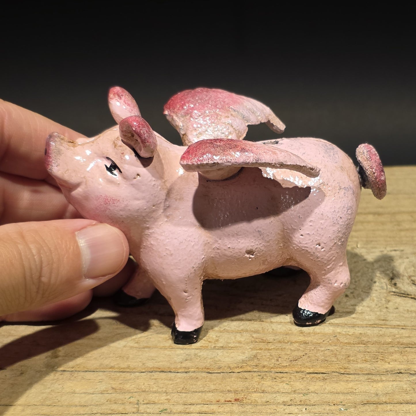 4" Vintage Style Cast Iron Flying Pig Coin Bank