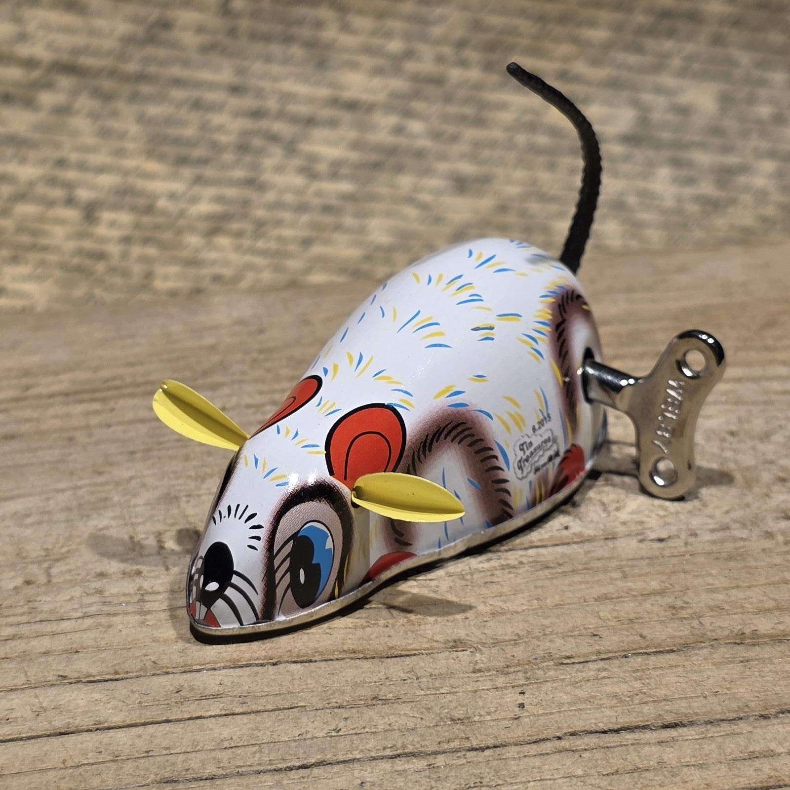 New Vintage Tin Litho Mouse Toy  Wind Up Mechanical Mouse