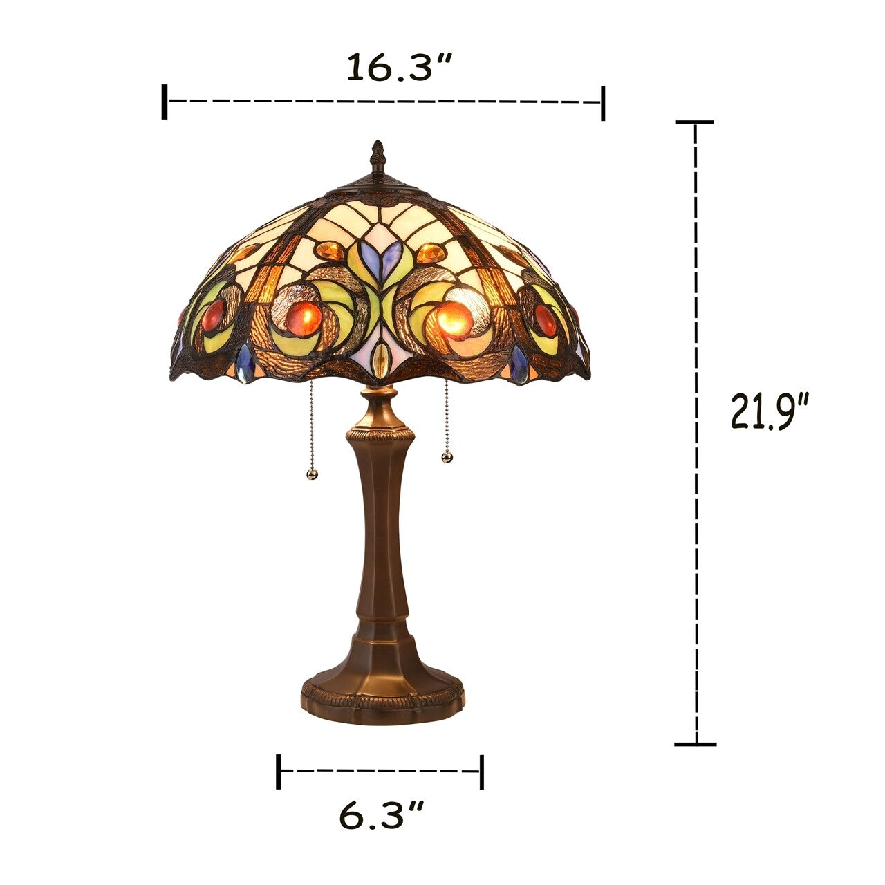 21.9" Antique Style Stained Glass Table Lamp 16.3" Shade