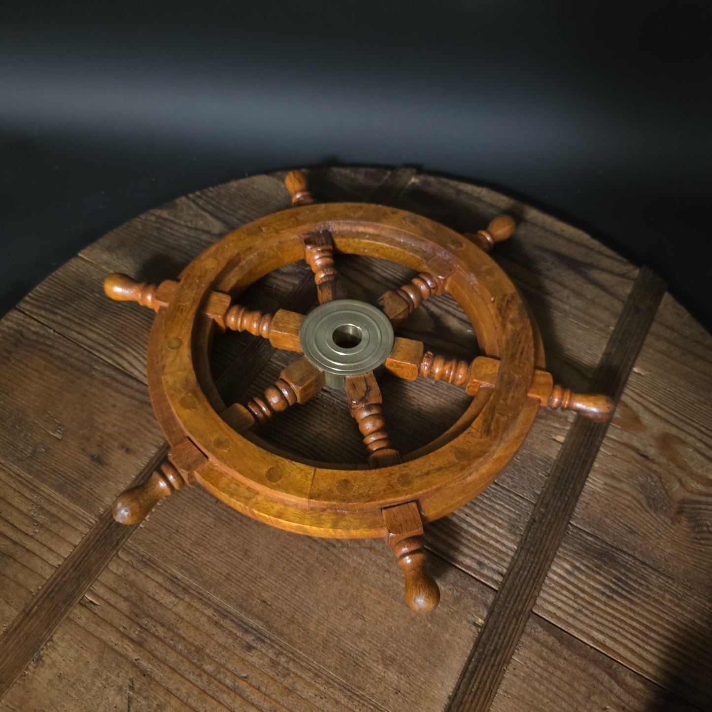 Wood Ship Wheel – Nautical Boat Helm Wall Decor Brass Center Hub
