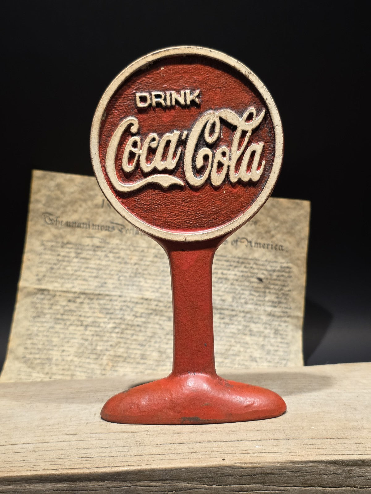 9.5" Vintage Style Coca Cola Cast Iron Doorstop Lollipop Sign Base Advertising
