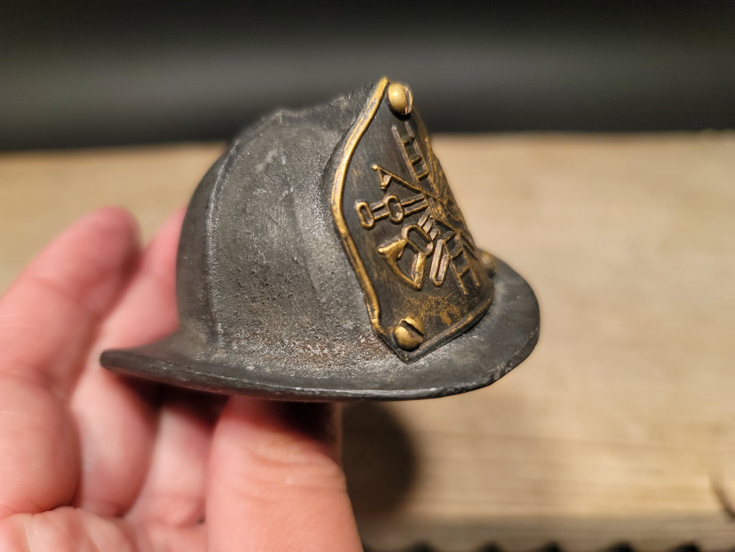 Antique Vintage Style Miniature Cast Iron Fireman Helmet Bottle Opener