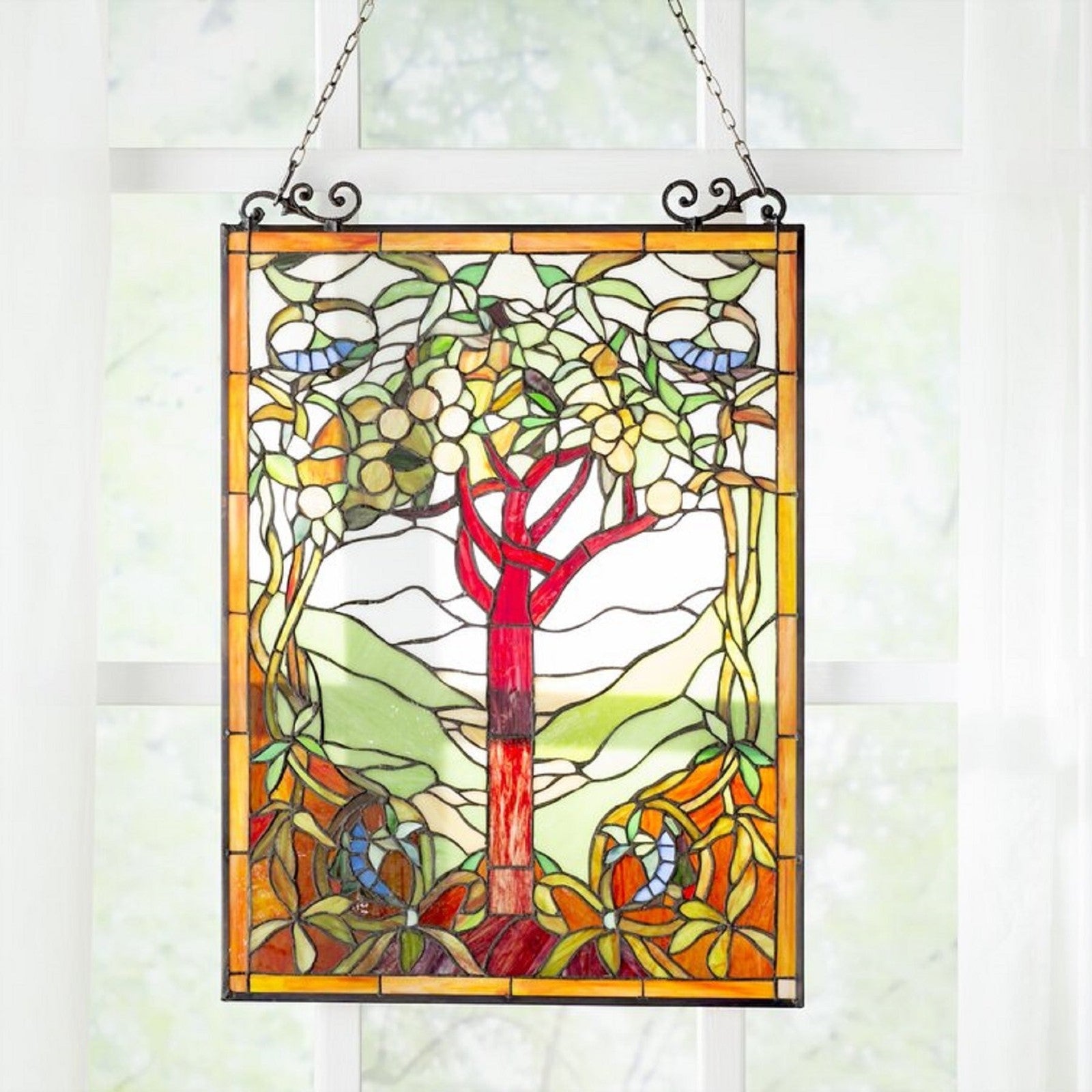 31.8" Tree Of Life Stained Glass Window Hanging Panel Suncatcher