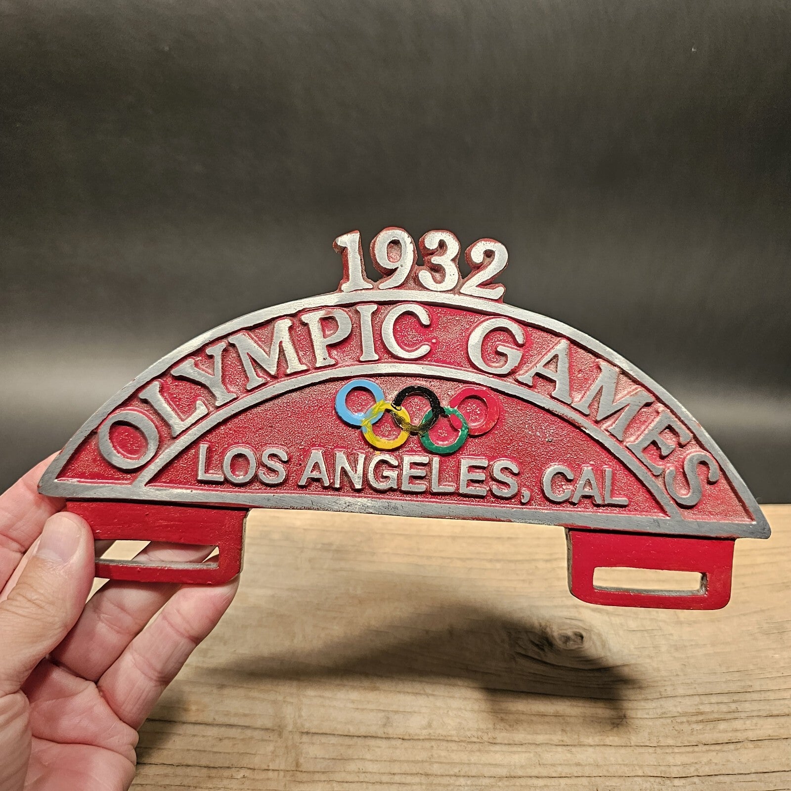 Vintage Style Aluminum 1932 Olympic Games License Plate Fob Topper