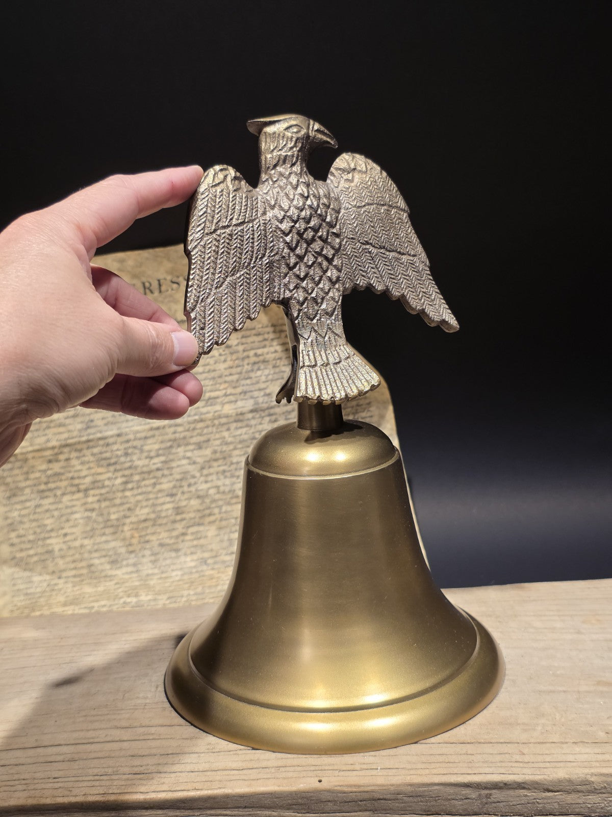 Large 11" Antique Style Brass Eagle Desk Call Bell Americana Federalist Style