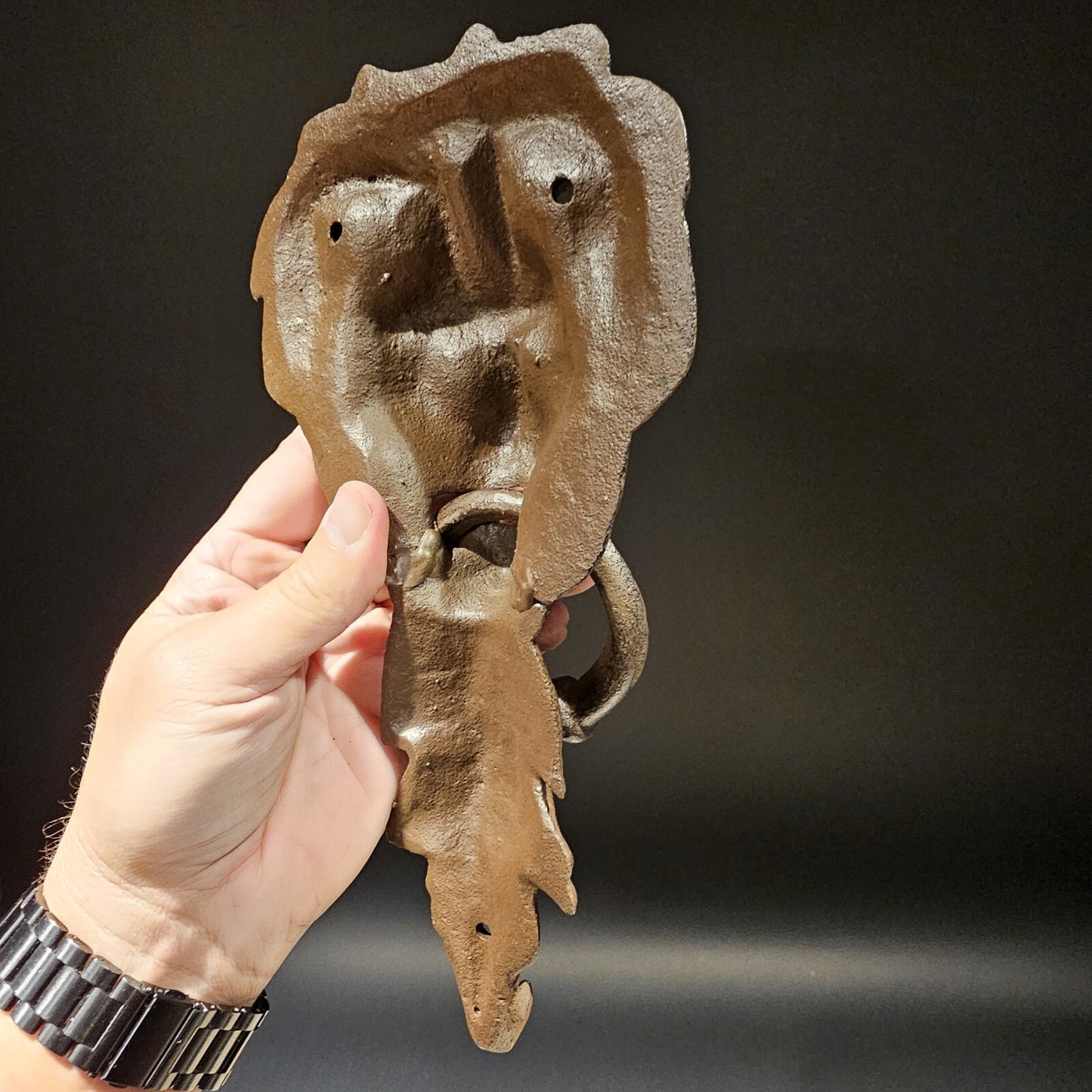 Antique Vintage Style Cast Iron Lion Door Knocker w Hook