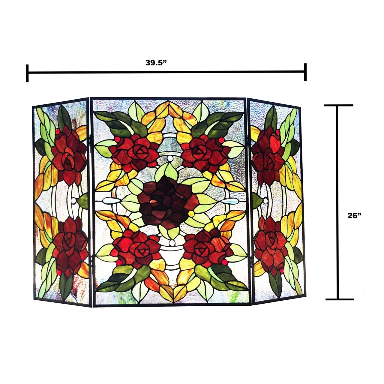 40" Folding Stained Glass Fireplace Screen