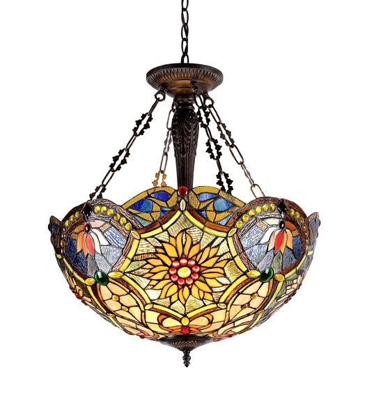 21.26" Wide Stained Glass Inverted Pendant Uplight Ceiling Light