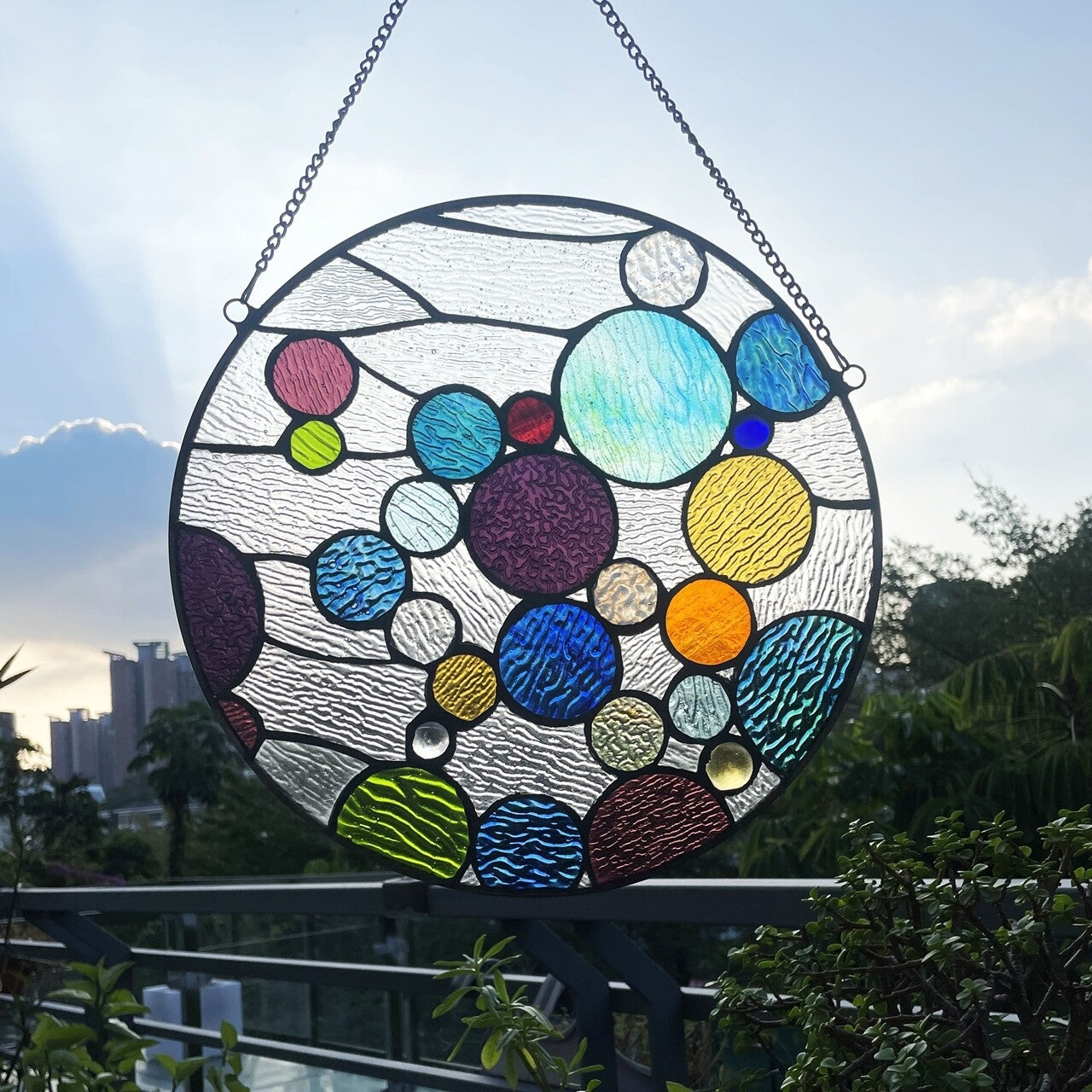 13" Round Stained Glass Window Hanging Panel Suncatcher
