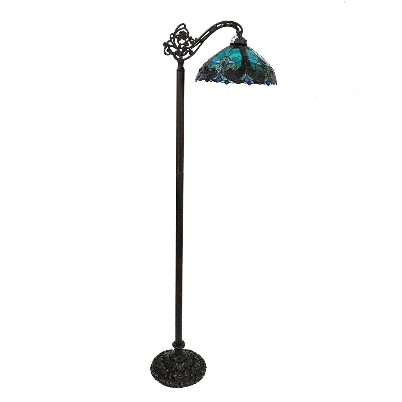 60" Antique Vintage Style Stained Glass Reading Floor Lamp