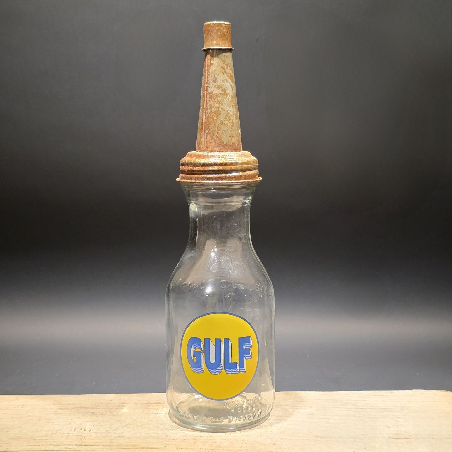 1930s Style Glass Gulf Oil Bottle w Spout